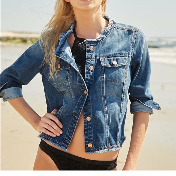 collarless jean jacket